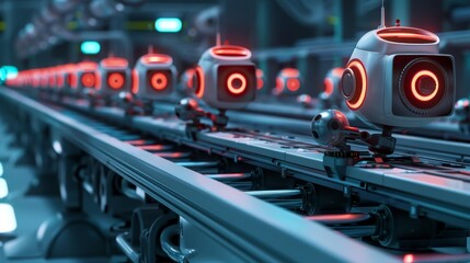 Create a cute 3D scene of a futuristic robot factory  AI generated illustration