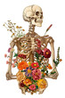 Vintage Illustration of skeleton with flowers