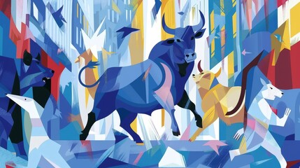 Wall Mural - bull vs bear stock exchange