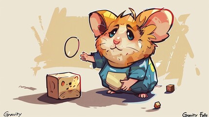 Wall Mural - an illustration of a sad hamster in the style of the 