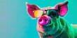 a pig wearing sunglasses with vibrant colors against a teal background, generative AI