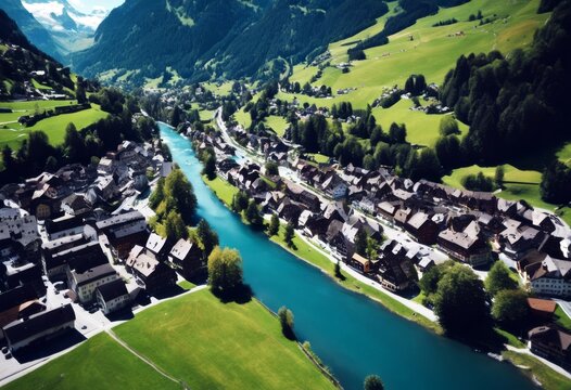 'Schwarze Grindelwald town Bern Switzerland view river Aerial Lutschine Background Pattern Travel Nature City Landscape Building Architecture Park Vacation Environment Shapes Beautiful Urban'