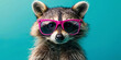 a raccoon wearing sunglasses with vibrant colors against a teal background, generative AI