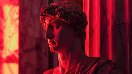 Wall Mural - Classical statue with dramatic red lighting