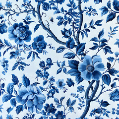 Vintage French floral toile blue pattern, classic design perfect for home decor and vintage fashion