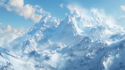 Poster - Scenic outlook of the snow covered alpine peaks