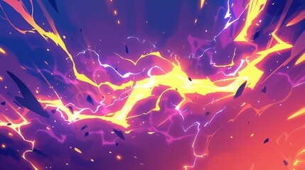 Poster - Vibrant cartoon lightning strikes on a dark backdrop