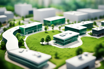 eco sustainable corporate miniature macro photography tilt shift office green lens clean energy earth world future environment business emissions safety CSR responsibility friendly carbon neutral, ai,