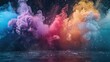 Colorful powder burst on dark surface