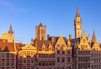 Wall Mural - Aerial view of medieval buildings and towers of Old Town, Ghent, Belgium