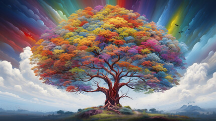 landscape with rainbow and tree