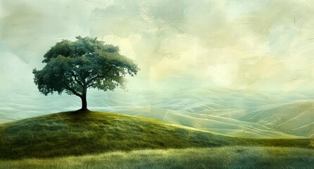 Canvas Print - a tree in a field with a sky background