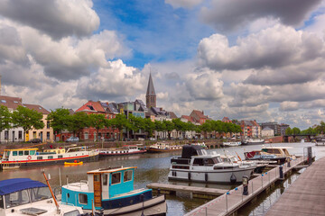 Wall Mural - Picturesque embankment of the river Leie in Ghent town, Belgium