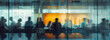 © Peopleimages - AI - Leadership, silhouette and business people in blurred conference room for discussion, growth or development. Planning, teamwork or office employees in meeting for negotiation, acquisition or b2b deal