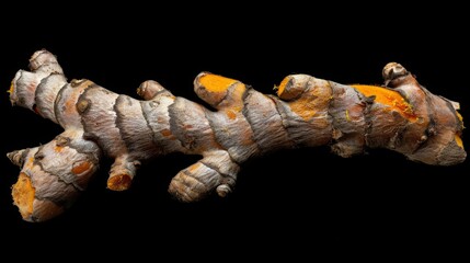 Wall Mural - Close up of ginger root on black background