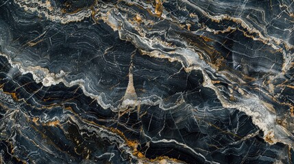 Poster - Close-up of delicate black marble patterns, showcasing the intricate veins and swirls in the stone's surface.