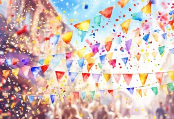 Wall Mural - 'illustration art confetti Festival gital banner celebrations Decorations. Watercolor painting flags. anniversary background birthday border bunting card carnival celebrate celebration colourful co'