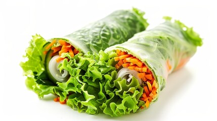 Sticker - Two lettuce and carrot rolls on a white surface