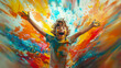 © sailorsoul33 - A joyful ADHD child joyfully paints with vibrant colors, surrounded by an explosion of creativity and imagination