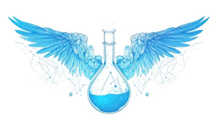 Wall Mural - a captivating continuous single line drawing depicting a flying test tube with wings a symbol of inn