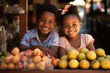 Wall Mural - Gleeful youngsters: happy african children - cherishing the exuberance, innocence, and sense of community among Africa's children, cultivating a brighter tomorrow with love and care.