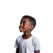 © The Stock Guy - Portrait of a smiling African American kid looking up, happy little child isolated on white background