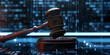 Law concept gavel on a digital background .
