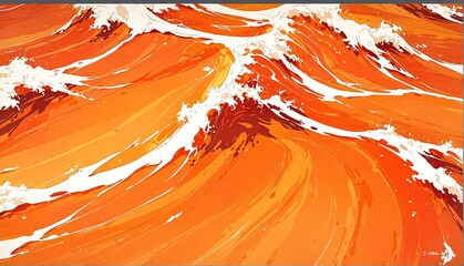 Sticker - orange water waves art anime cartoon style background from Generative AI