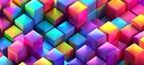 Fototapeta Londyn - Vibrant Cubic Holographic Patterns: Multicolored Background for Ultrawide Banners