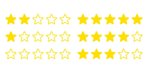 Wall Mural - Product rating or customer review with gold stars set collection. Graphic symbol flat design interface illustration elements for app ui ux web banner button vector isolated on white background