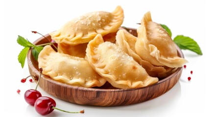 Canvas Print - Dumplings in bowl with cherries beside