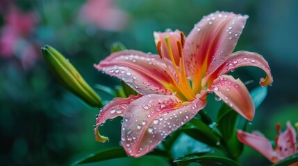 Canvas Print - Flower with water drops garden