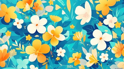 Sticker - Illustration of flowers and leaves in a flat design presented in a 2d format