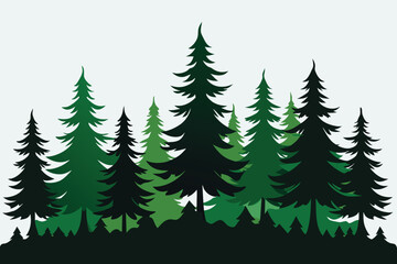 forest of christmas trees silhouette. coniferous spruce panorama. park of evergreen wood. vector