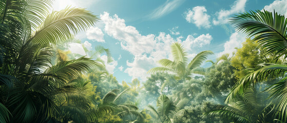 Wall Mural - Landscape of jungle with blue sky in background