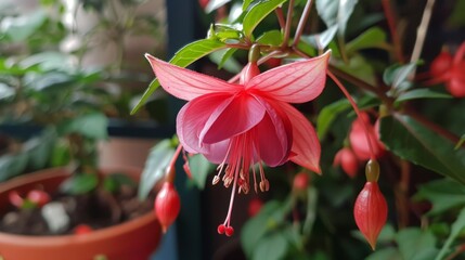 Poster - Pink flower grows in pot