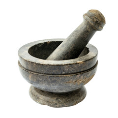 Wall Mural - A close up shot of an old stone mortar and pestle isolated on transparent background with selective focus