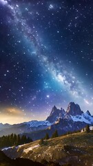 starry mountain night with galaxy view