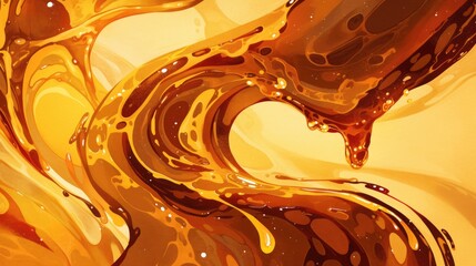 Canvas Print - Indulge in the luscious swirl of caramel sauce mingling with rich velvety chocolate The splendor of cascading caramel a symphony of sweetness Witness the golden stream of hot caramel in thi