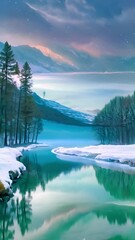 Wall Mural - Serene River Under the Aurora Borealis