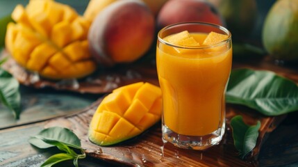 Wall Mural - Glass of orange juice with mangoes