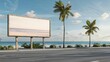 © Justlight - Blank mockup of a billboard advertising a fictional travel destination with a tropical beach setting .