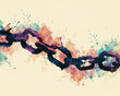 A symbolic representation of liberation and freedom, with chains breaking in a unique art style,