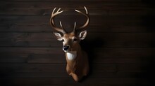 Stuffed Deer Head On A Dark Wooden Wall.generative.ai 