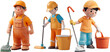 3d cartoon illustration of worker with cleaning equipment