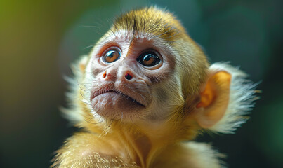 Wall Mural - Close-up of a golden monkey's face with captivating eyes amid warm tones. Generate AI