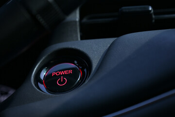 Wall Mural - push start power engine system button of electric vehicle car