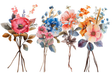 Wall Mural - Watercolour flower arrangement on a transparent background