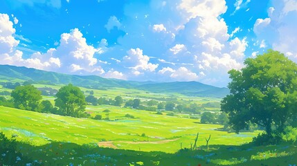 Wall Mural - Illustration of a lush green backdrop depicting a beautiful summer landscape