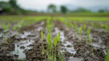 Poster - Field of young grass shoots up-close